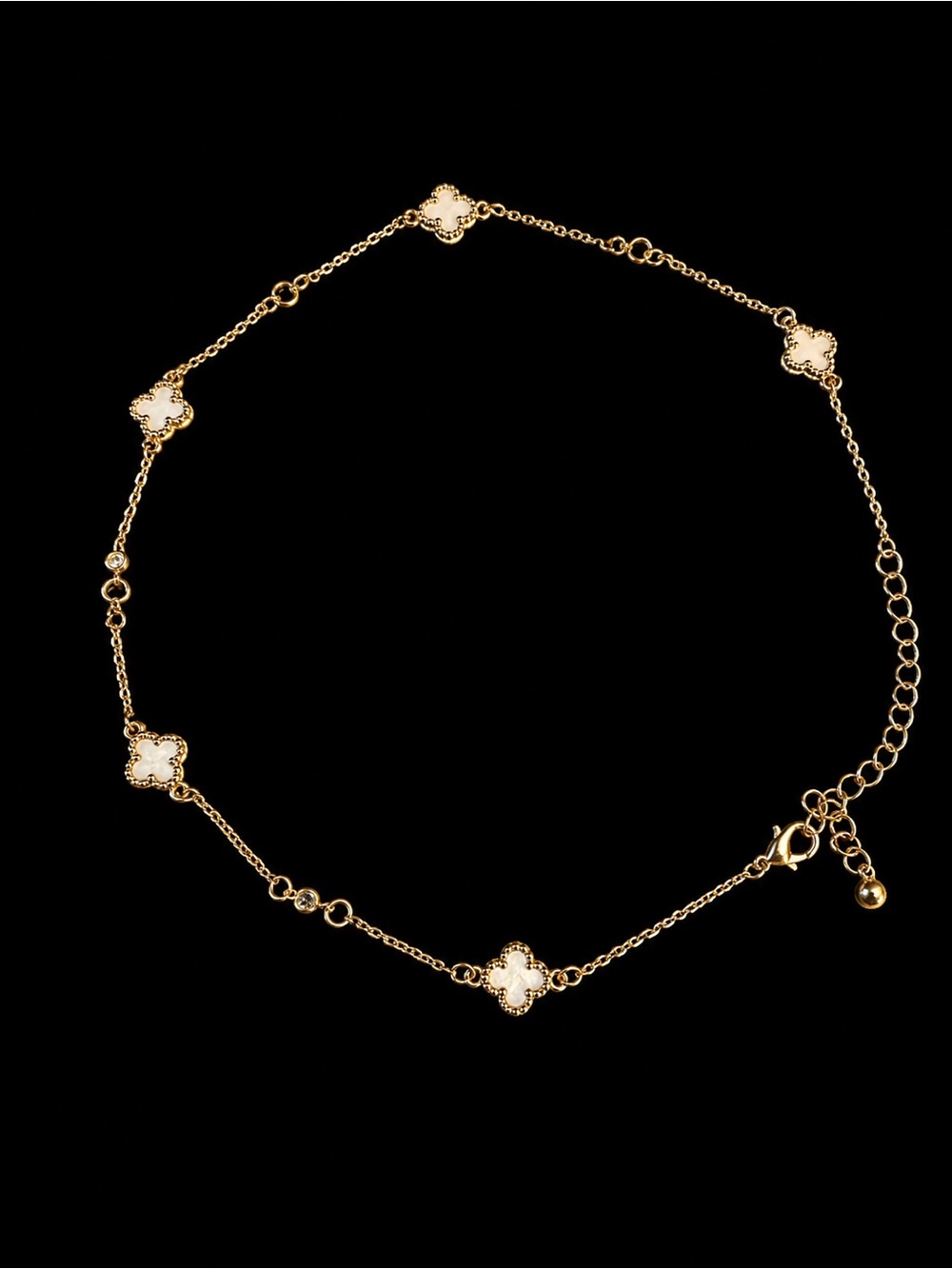Gold Tone 5 Clover Mother of Pearl Style Station Necklace Adjustable